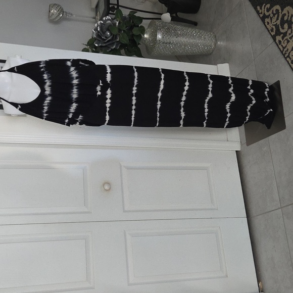 Young Fabulous And Broke Black And White Tie Dye Flutter Maxi Dress L Ex Cond - Picture 3 of 7